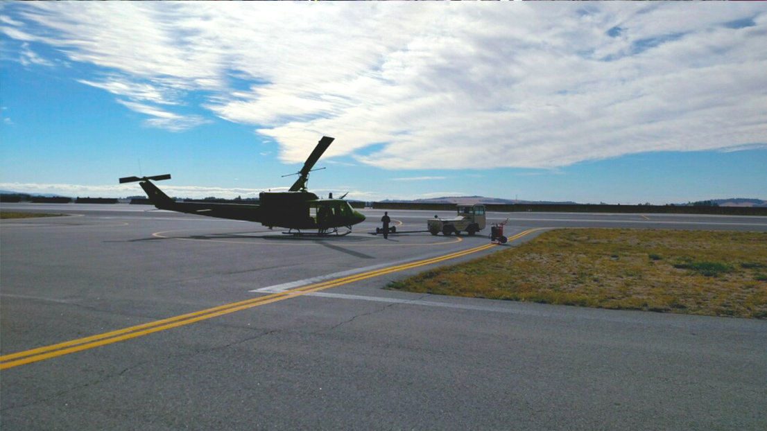 Helicopter on runway