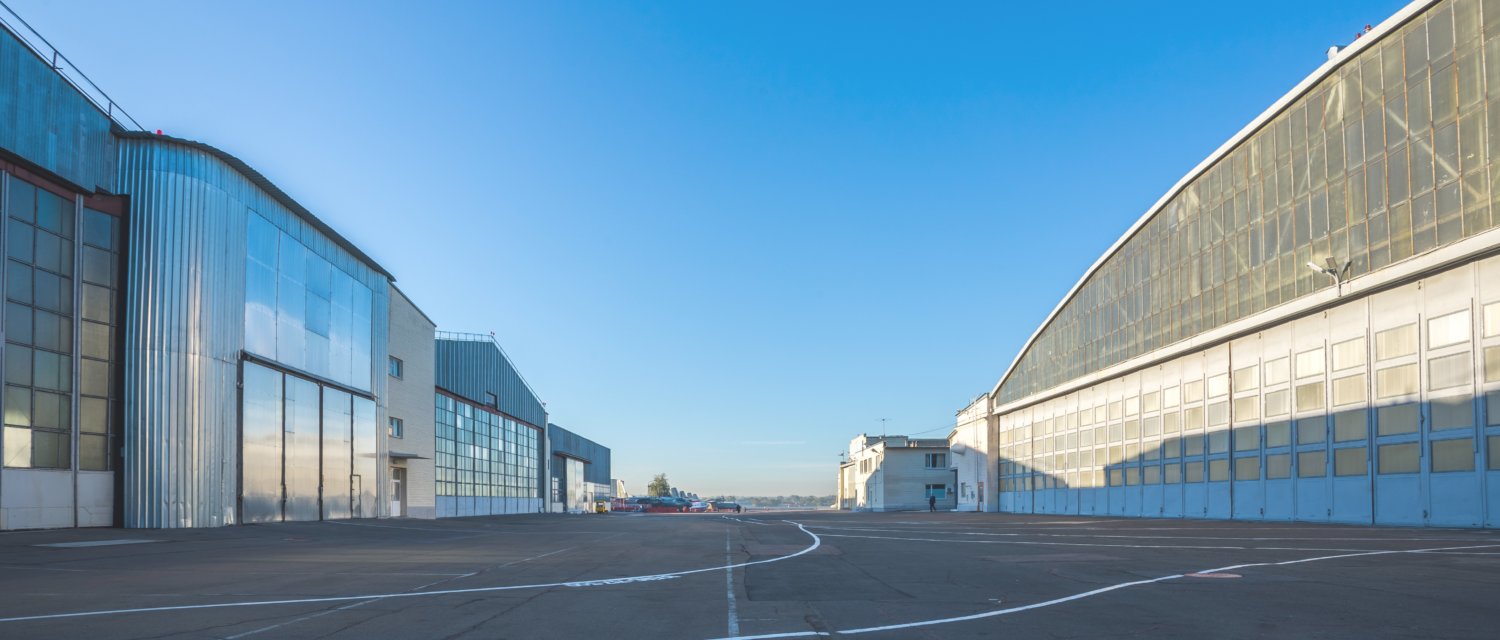 The area between aircraft hangars