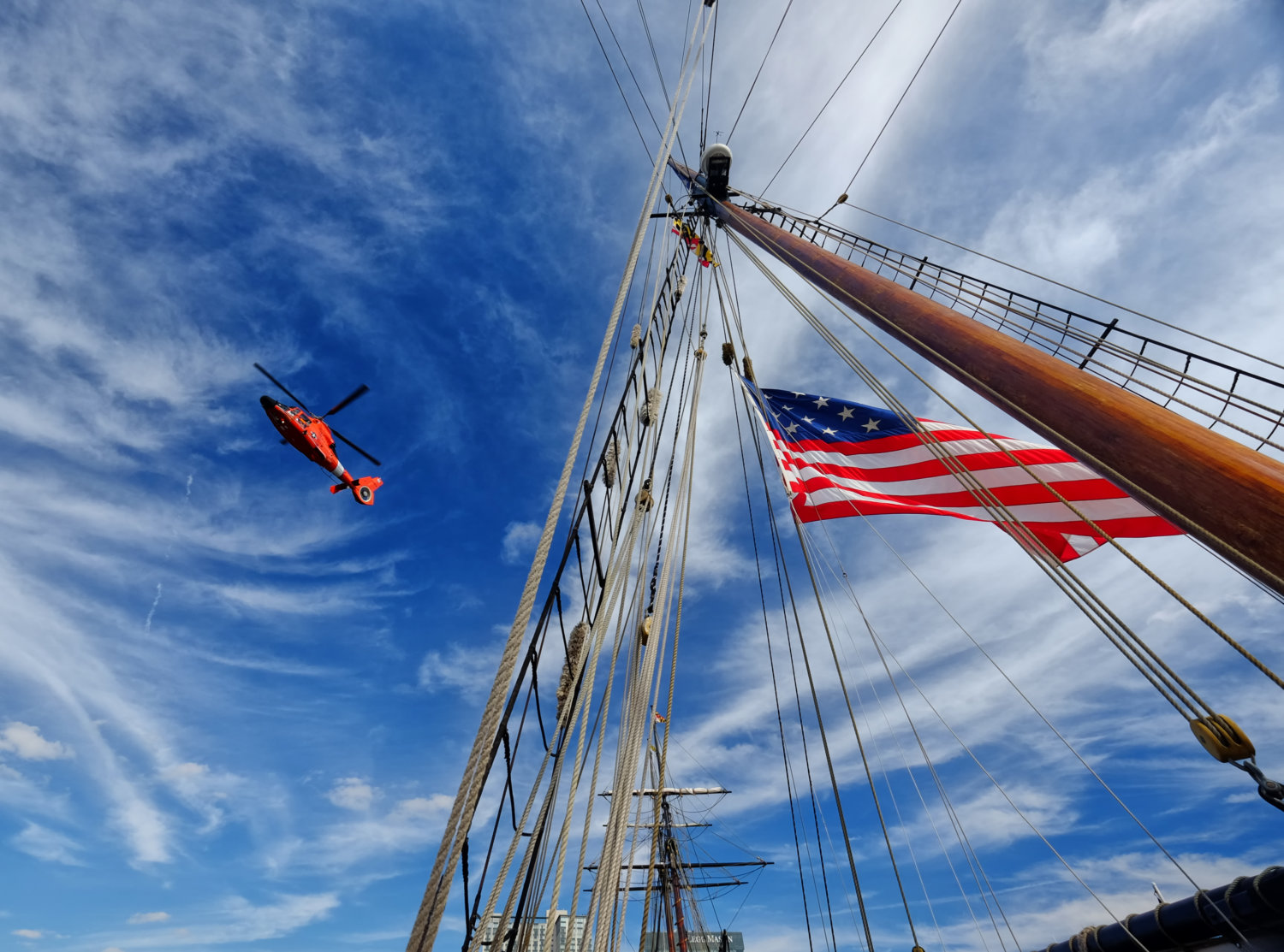 Coast Guard Helicopter and Tall Ship