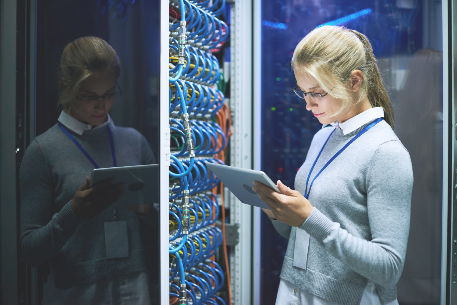 Young Woman Working with Supercomputer