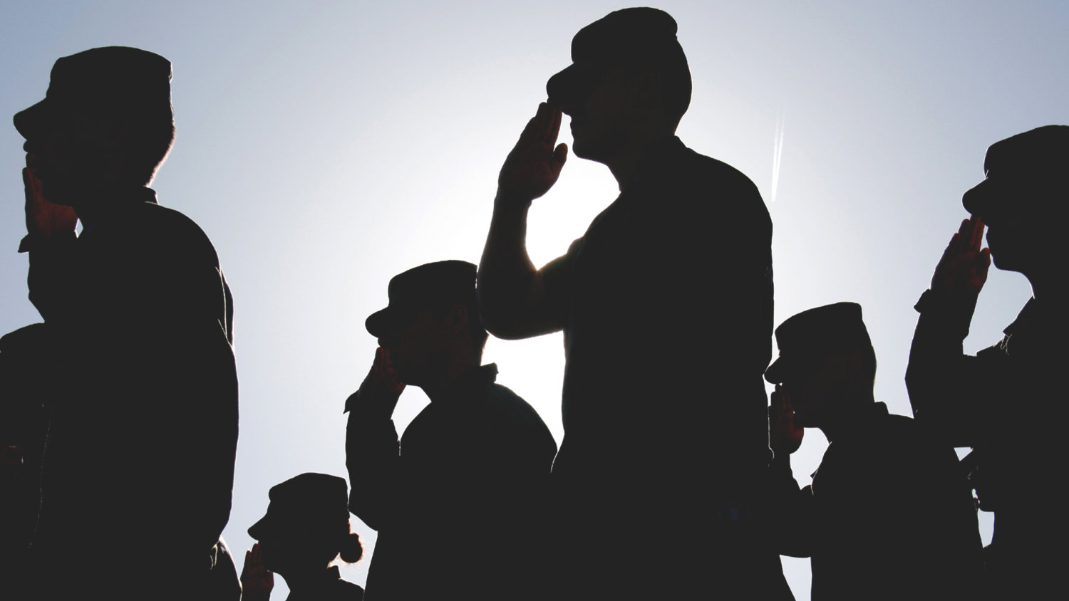 Soldiers in line saluting