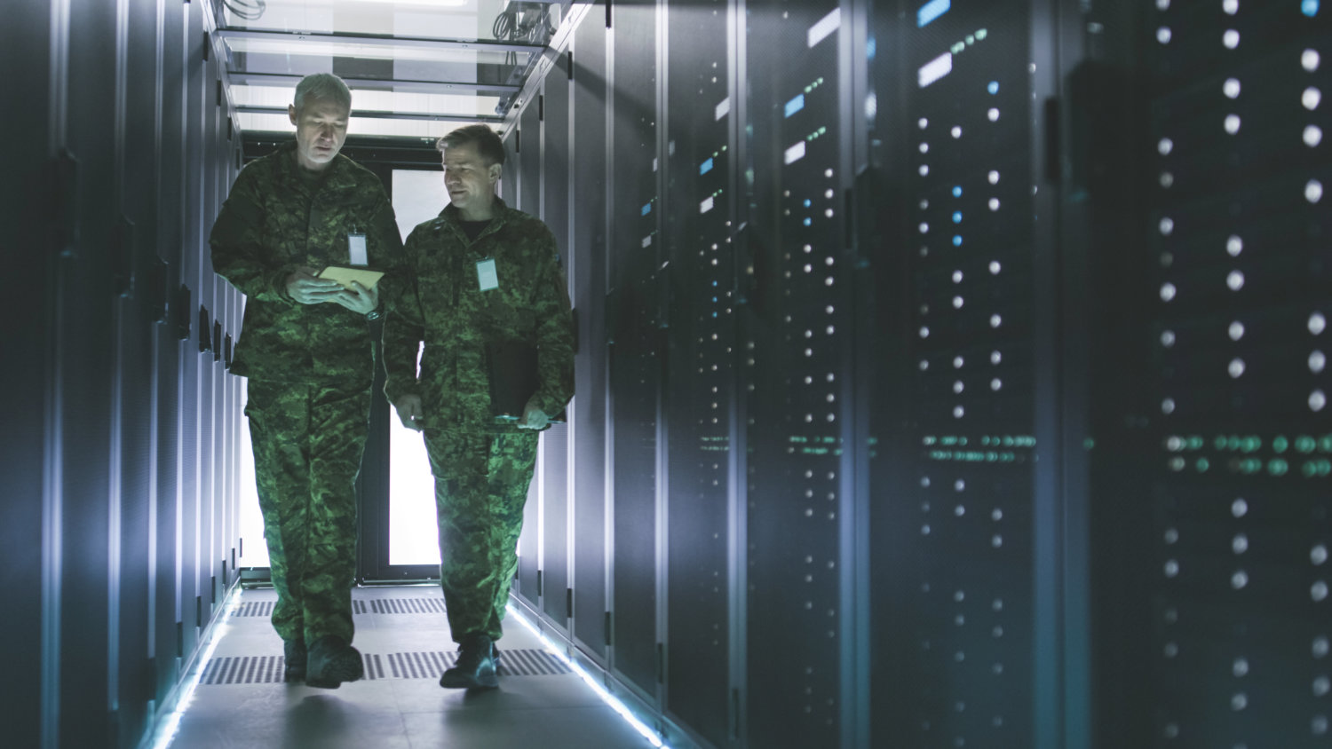 Two military men in data center