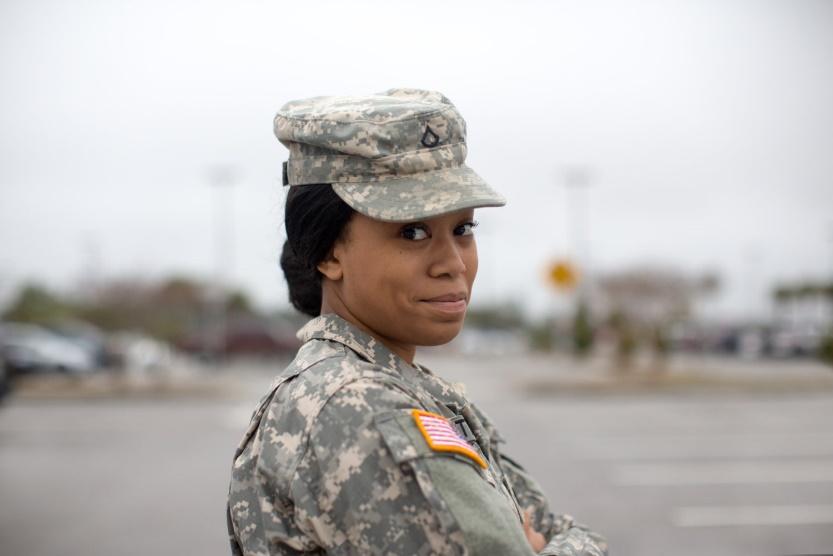 Female soldier on base
