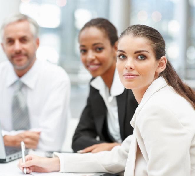 People looking in office conference room