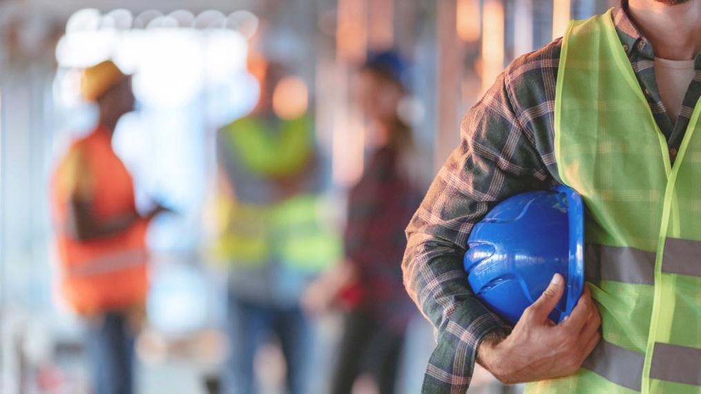 Man with blue hardhat